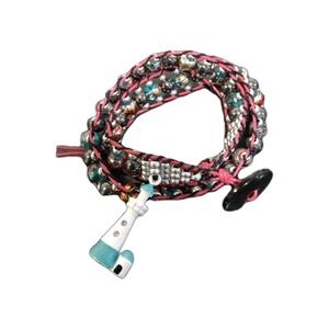 Lighthouse Charm Double Wrap Beaded Leather Bracelet